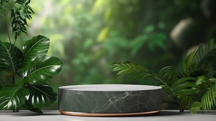 podium stand green natural backgrounds, netural for show. Marble podium.