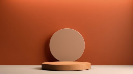 Realistic cylinder pedestal podium set 3D background with curtain and green leaf.