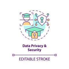 2D multicolor icon representing data privacy and security in AI, isolated vector illustration, futuristic education.