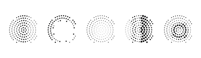circles with square halftone  vector isolated set