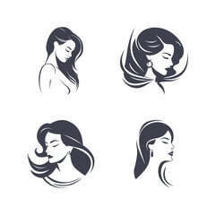 stylish women's hairstyles sillhouette, beauty salon logo templates. Icon set vector illustration