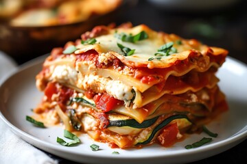 A vegan lasagna with cashew ricotta and roasted vegetables - Generative AI