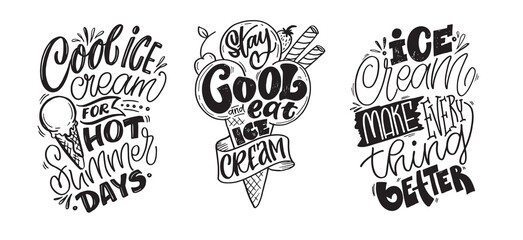 Fototapeta premium Cute hand drawn doodle lettering postcard about ice cream. T-shirt design, mug print, tee design, lettering art.