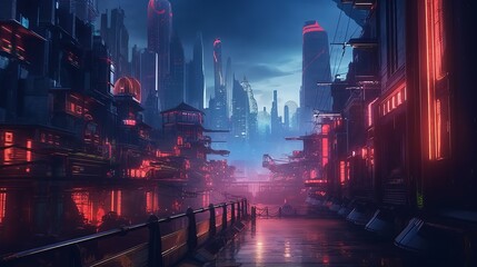 Fototapeta na wymiar Metaverse city and cyberpunk concept. 3d render Generative AI
