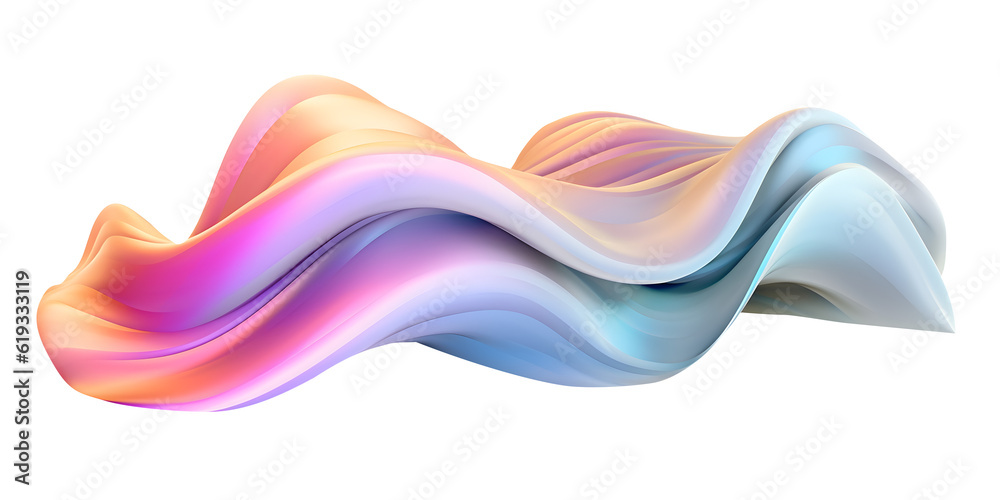 Poster 3d rendering multi colored flowing abstract iridescent shape. generative ai
