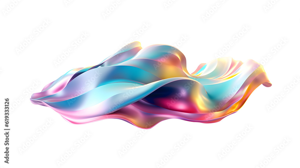 Poster 3d rendering multi-colored flowing abstract iridescent wave shape. generative ai