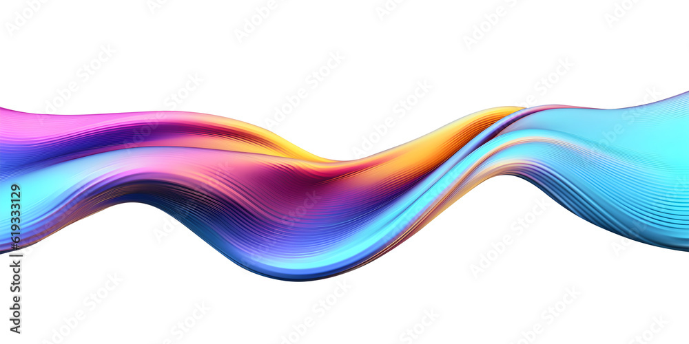 Poster 3d rendering multi colored flowing abstract iridescent wave shape. generative ai