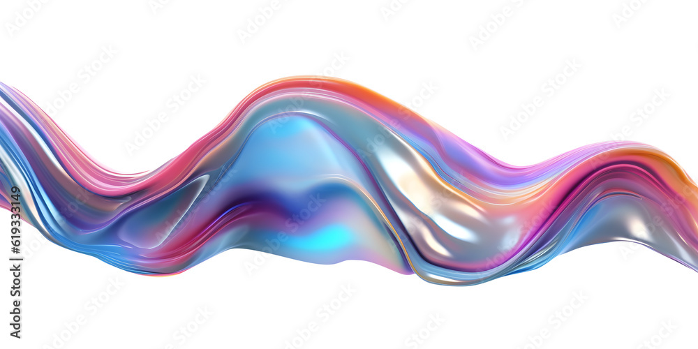 Poster 3d rendering multi colored flowing abstract iridescent wave shape. generative ai