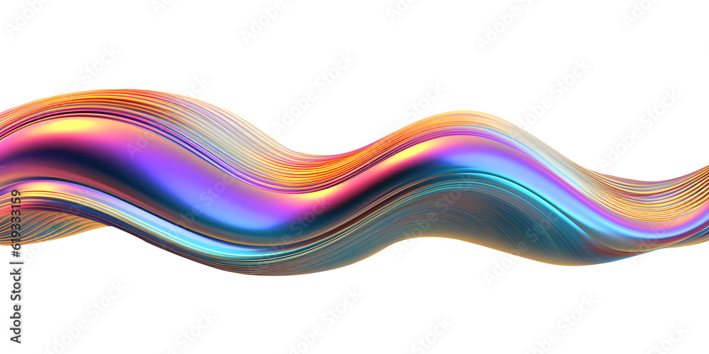 Poster 3d rendering multi-colored flowing abstract iridescent wave shape. generative ai