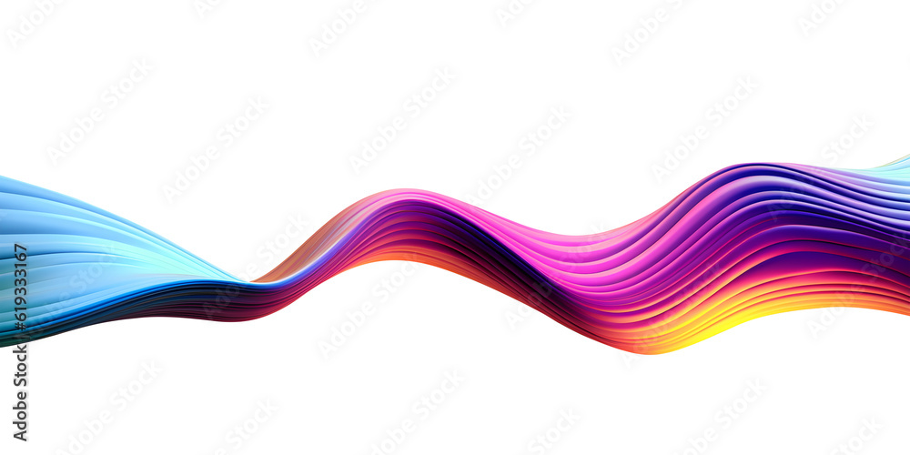 Poster 3d rendering multi-colored flowing abstract iridescent wave shape. generative ai