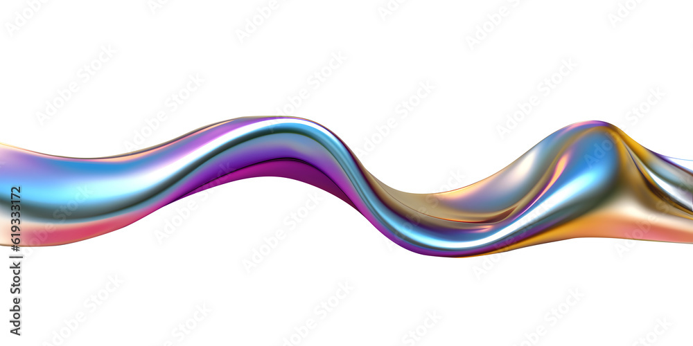 Poster 3d rendering multicolored flowing abstract iridescent wave shape. generative ai