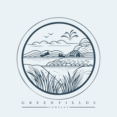 Modern abstract vector logo template of fields and mountains