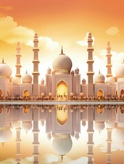Paper Cut Mosque 3D Craft Style Illustration for Islamic Background. Ramadan Kareem 3d abstract paper cut illustration.