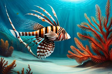 the most dangerous lion fish looking its prey generated AI
