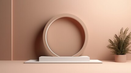 Abstract 3D background, Realistic cream beige cylinder pedestal podium.