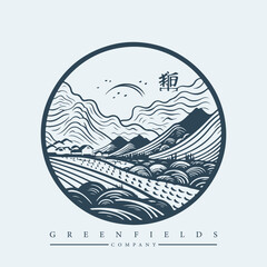 Modern abstract vector logo template of fields and mountains
