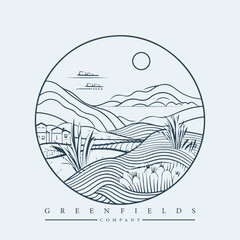 Modern abstract vector logo template of fields and mountains