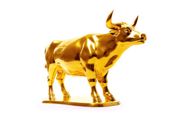 Wealth Concept. Golden Cow or Calf on a white baclground. Generative AI