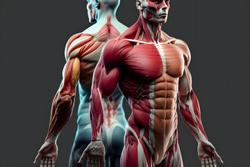Muscular human anatomical structure abstract model. Generative AI - obrazy, fototapety, plakaty