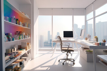 Fototapeta na wymiar White Modern Office Interior extreme closeup. Generative AI