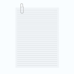 Note paper with pin, binder clip, push pin, adhesive tape and tack. Blank sheet, sticky note, torn piece of paper and notebook page. Templates for a note message. Vector illustration.