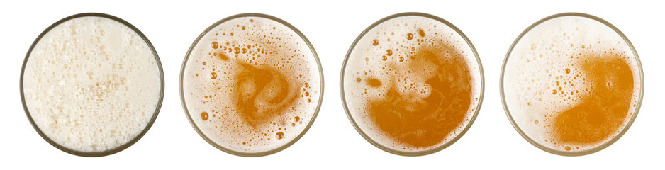 Beer Isolated Top View, Unfiltered Lager in Glass, Wheat Beer with Foam, Bubbles on Alcohol Drunk Mug Top - Powered by Adobe