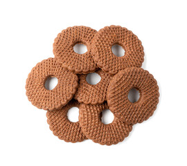 Chocolate Biscuit Rings Isolated, Black Cookie Circles, Dark Soft Biscuits, Round Butter Cookies