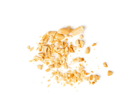 Crumbled Peanuts Isolated, Broken Roasted Arachis Nuts, Heap of Pea Nut Crumbs, Whole Groundnut Pieces