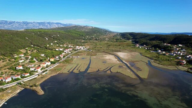 Supetarska Draga - Island Rab - Croatia - Bay with Soline - An aerial view with the drone over the beautiful island of Rab