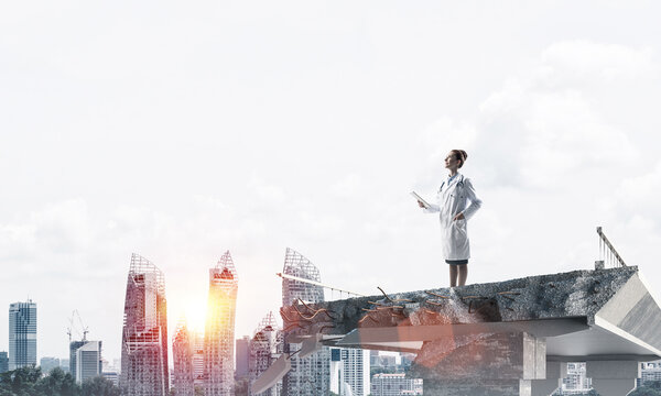 Woman doctor on the city health guard
