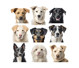 diverse dogs looking forward against a white backdrop