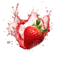 strawberry in juice splash on transparent background ai generated