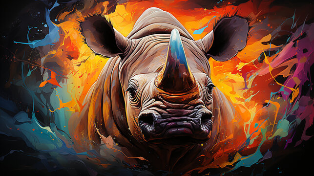 Colorful painting of a rhino 