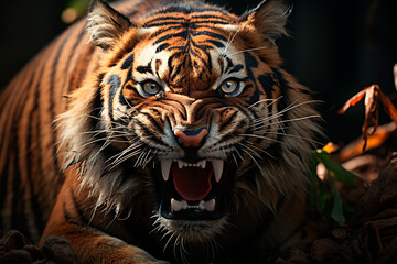 bengal tiger attacking head on