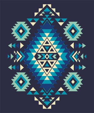 Aztec blue motif tribal ethnic design. Navajo decoration symbol, boho tattoo geometric template. Ethnic ornament. 