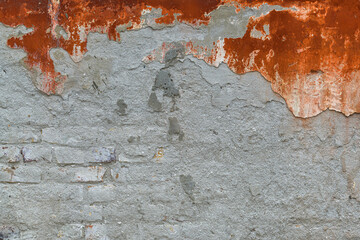 Old mortar wall with brick pattern as background