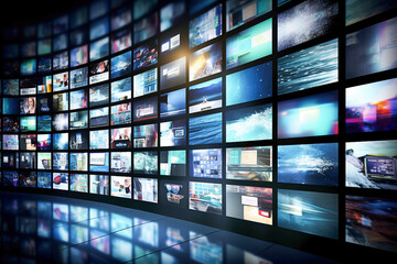 Fototapeta Ai generative. Multimedia images on different television screens obraz