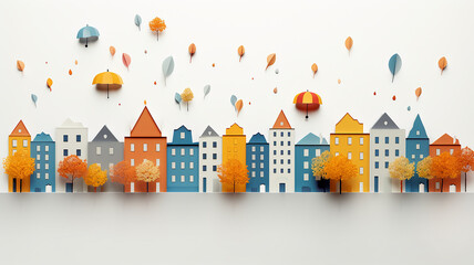 autumn city paper style sculpture panorama romantic minimal. Generative AI