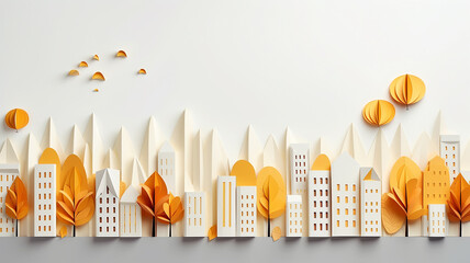 autumn city paper style sculpture panorama romantic minimal. Generative AI