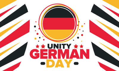 German Unity Day. Celebrated annually on October 3 in Germany. Happy national holiday of unity, freedom and reunification. Deutsch flag. Patriotic poster design. Vector illustration