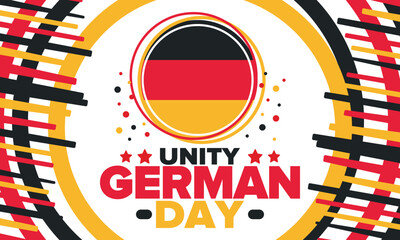 German Unity Day. Celebrated annually on October 3 in Germany. Happy national holiday of unity, freedom and reunification. Deutsch flag. Patriotic poster design. Vector illustration