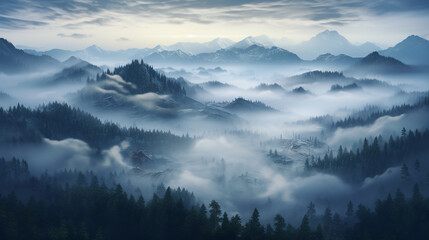 Paysage montagneux sous la brume