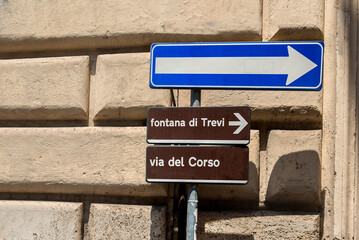 Fontane di Trevi tourist directional sign in Rome