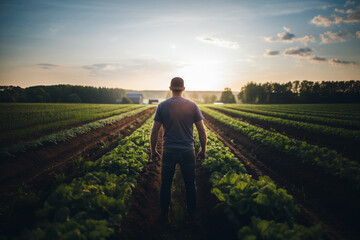 Fototapeta premium Farmer looking over his farm field