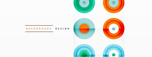 Eye-catching background of colorful circles of equal size arranged in abstract pattern. Circle boasts unique tone or hue, creating rainbow effect. Design has upbeat, contemporary feel