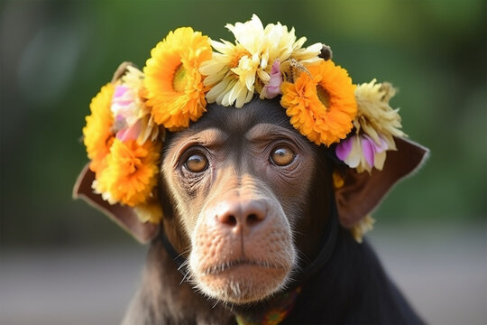 Generative AI.
a dog wearing a flower crown