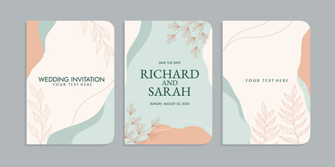 set of invitation cover designs with hand drawn floral decorations. abstract cover background. pastel colors For books, invitations, binders, diaries, planners, brochures, notebooks, catalogs