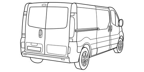 Classic van bus car. Side and rear view shot. Outline doodle vector illustration	
