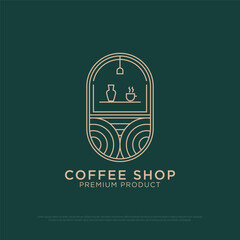 line art Coffee shop logo design vector, vintage coffee logo illustration with outline style, best for restaurant, cafe, beverages logo brand