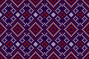 Purple cross stitch traditional ethnic pattern paisley flower Ikat background abstract Aztec African Indonesian Indian seamless pattern for fabric print cloth dress carpet curtains and sarong